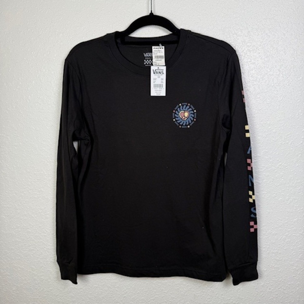 NWT Vans La Paz‎ Peace Heart Long Sleeve T-Shirt Graphic Checkered Black Small